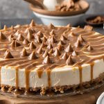 Toffee Caramel No-Bake Cheesecake on a plate