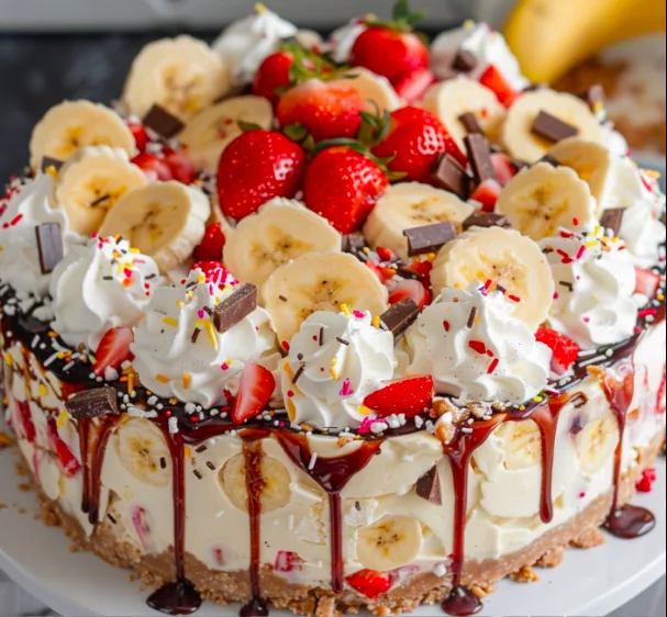 Heavenly No-Bake Banana Split Cheesecake