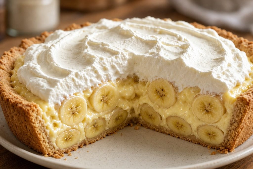 Banana cream pie with a cream swirl