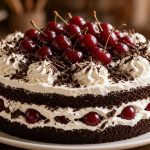 Black forest cake with cherries and cream