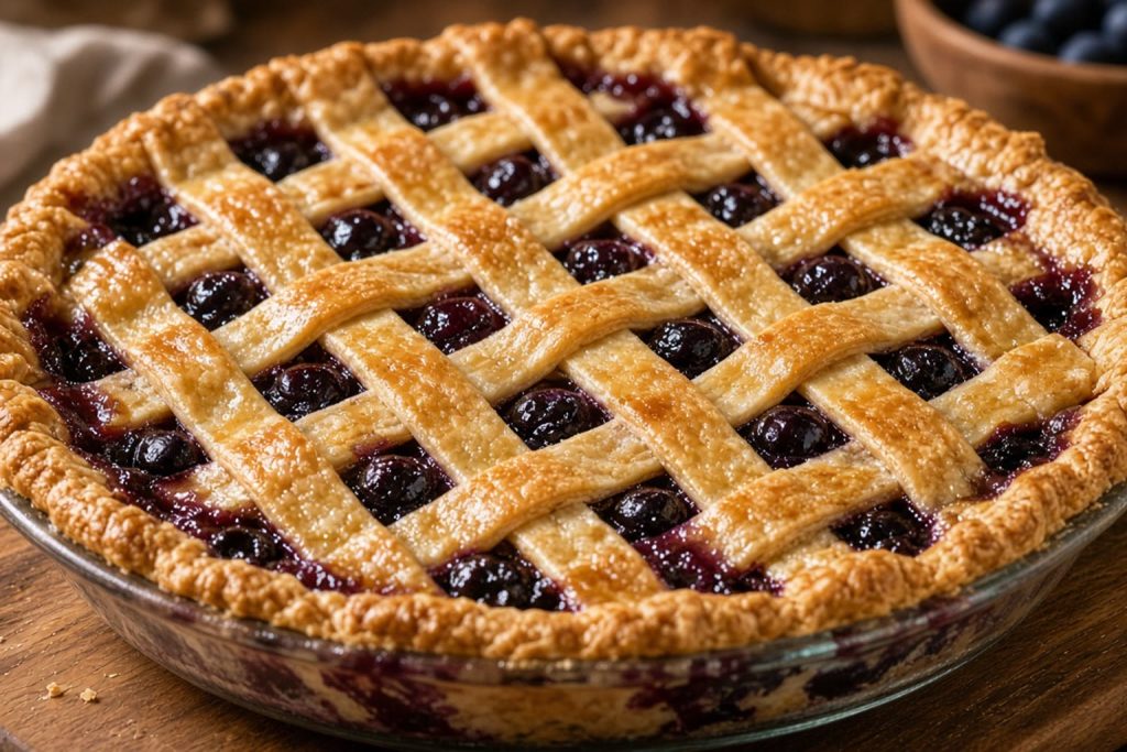Blueberry pie with a lattice crust