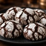 Chocolate crinkle cookies in powdered sugar
