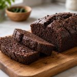Chocolate zucchini bread sliced on a board