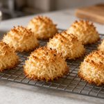 Toasted coconut macaroons on a wire rack