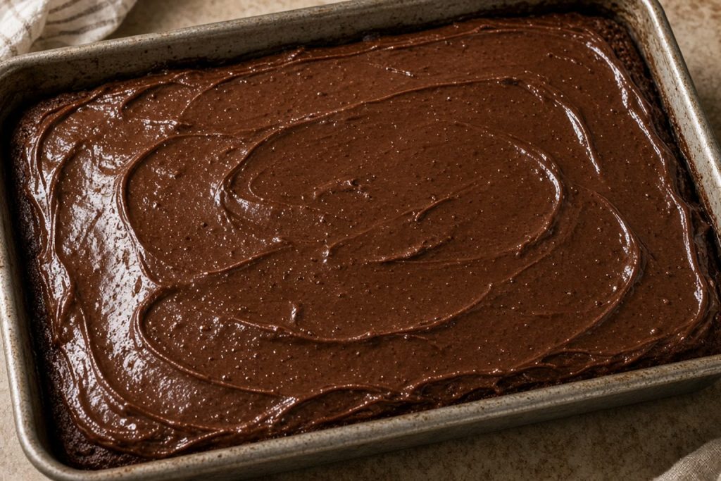 Chocolate cola sheet cake with glossy frosting
