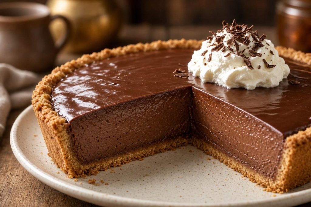 French silk pie with a cream rosette