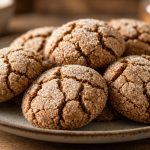 Crackled gingersnap cookies on a dark plate