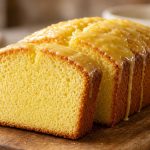 Lemon pound cake loaf with a shiny glaze