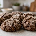 Crinkled molasses cookies in sugar