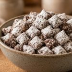 Powdered-sugar coated cereal snack in a bowl