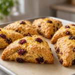 Orange cranberry scones on a baking sheet