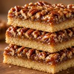 Squares of pecan pie bars with a shortbread base and gooey pecan top