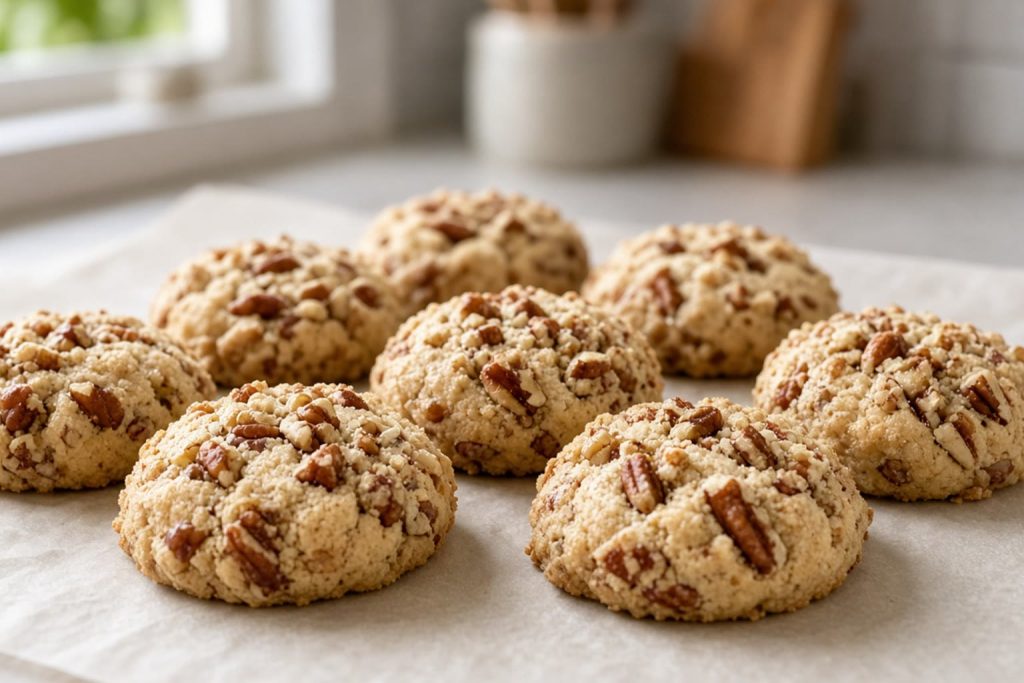 Pecan sandies cookies on parchment