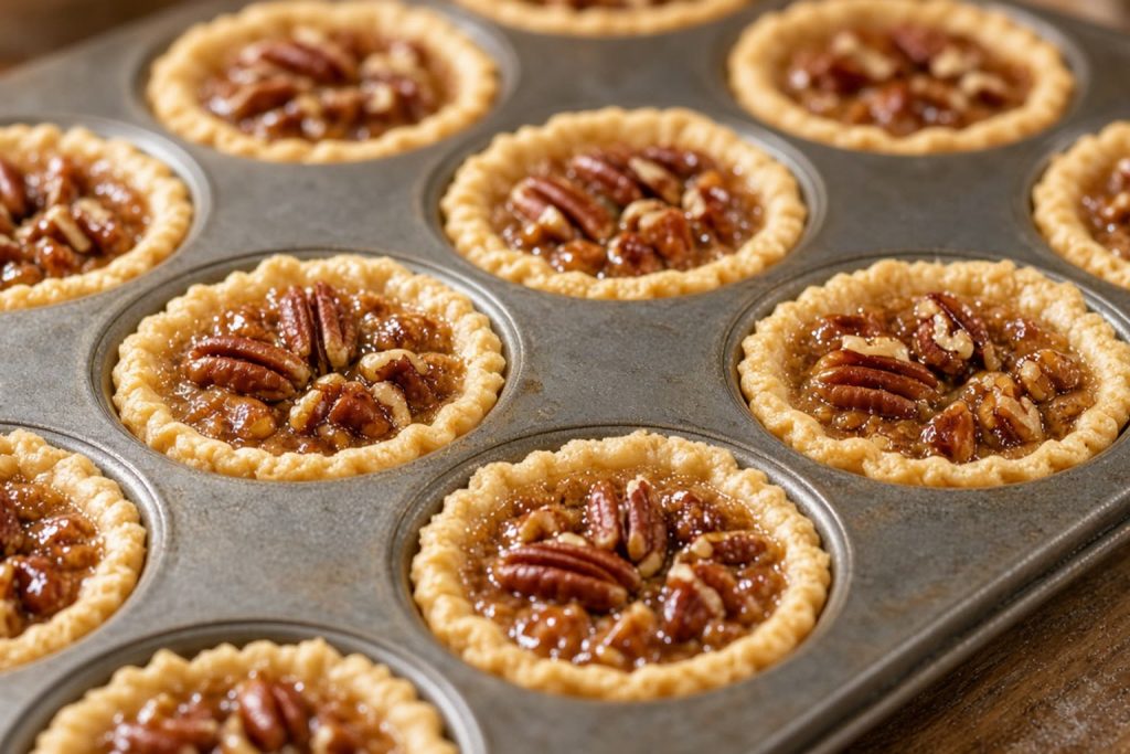 Pecan tassies in a mini muffin pan