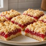 Raspberry crumb bars with a red jam layer