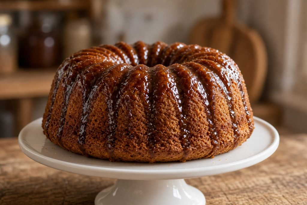 Rum bundt cake with a glossy soak