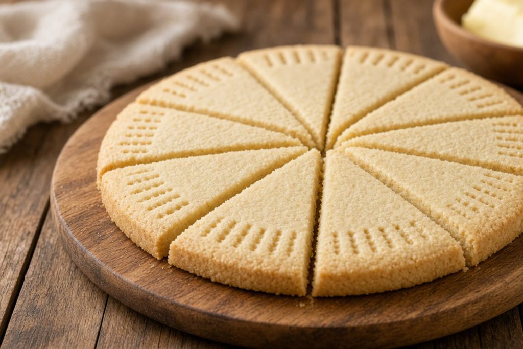 Pale shortbread wedges on a plate