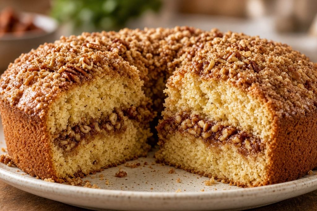 Bundt cake with a cinnamon pecan ribbon
