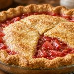 Strawberry rhubarb pie with a golden crust