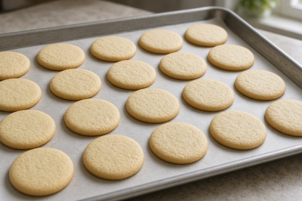 Plain sugar cookies on a baking sheet